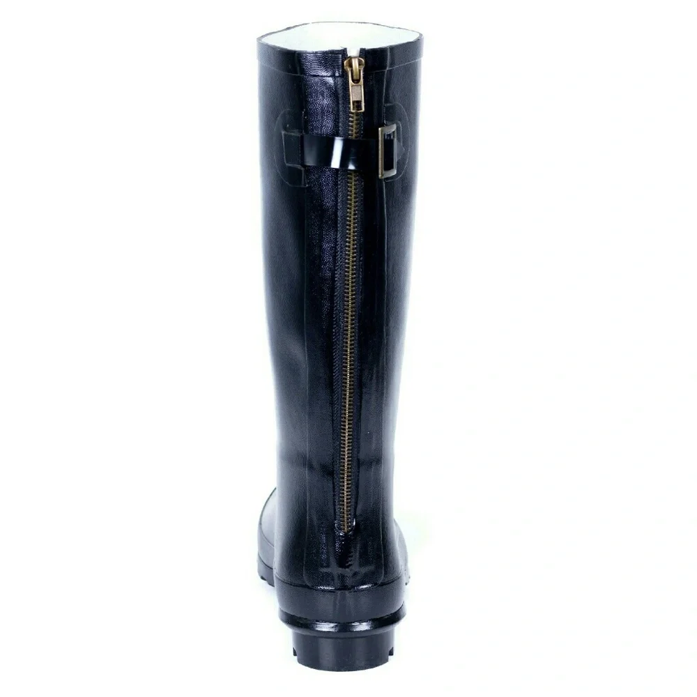 Women Tall Zipper Rainboots, RB-1412, Black, Size 11